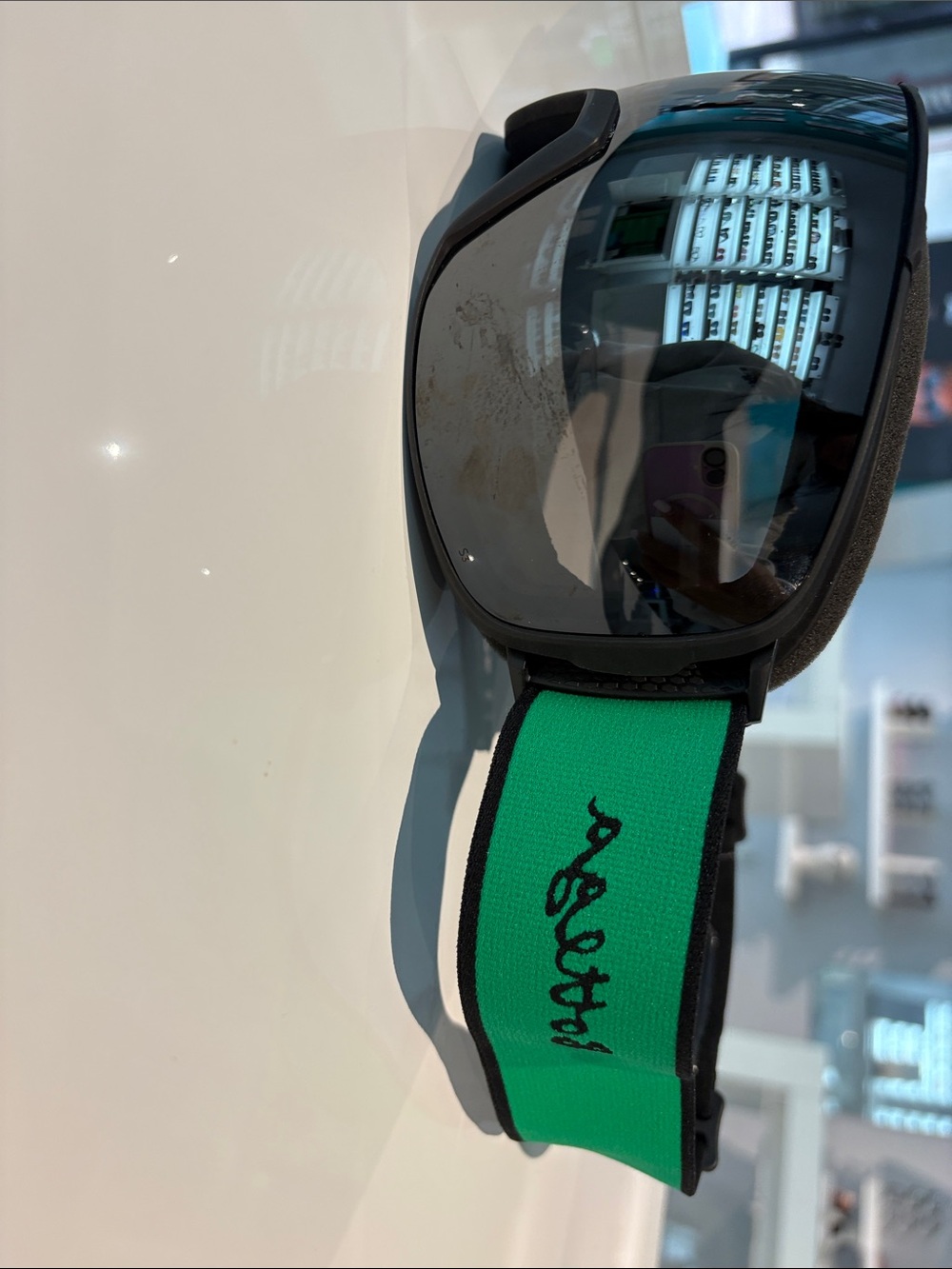 Bottega Veneta Men’s Black Frame Sunglasses with Green Elastic Strap